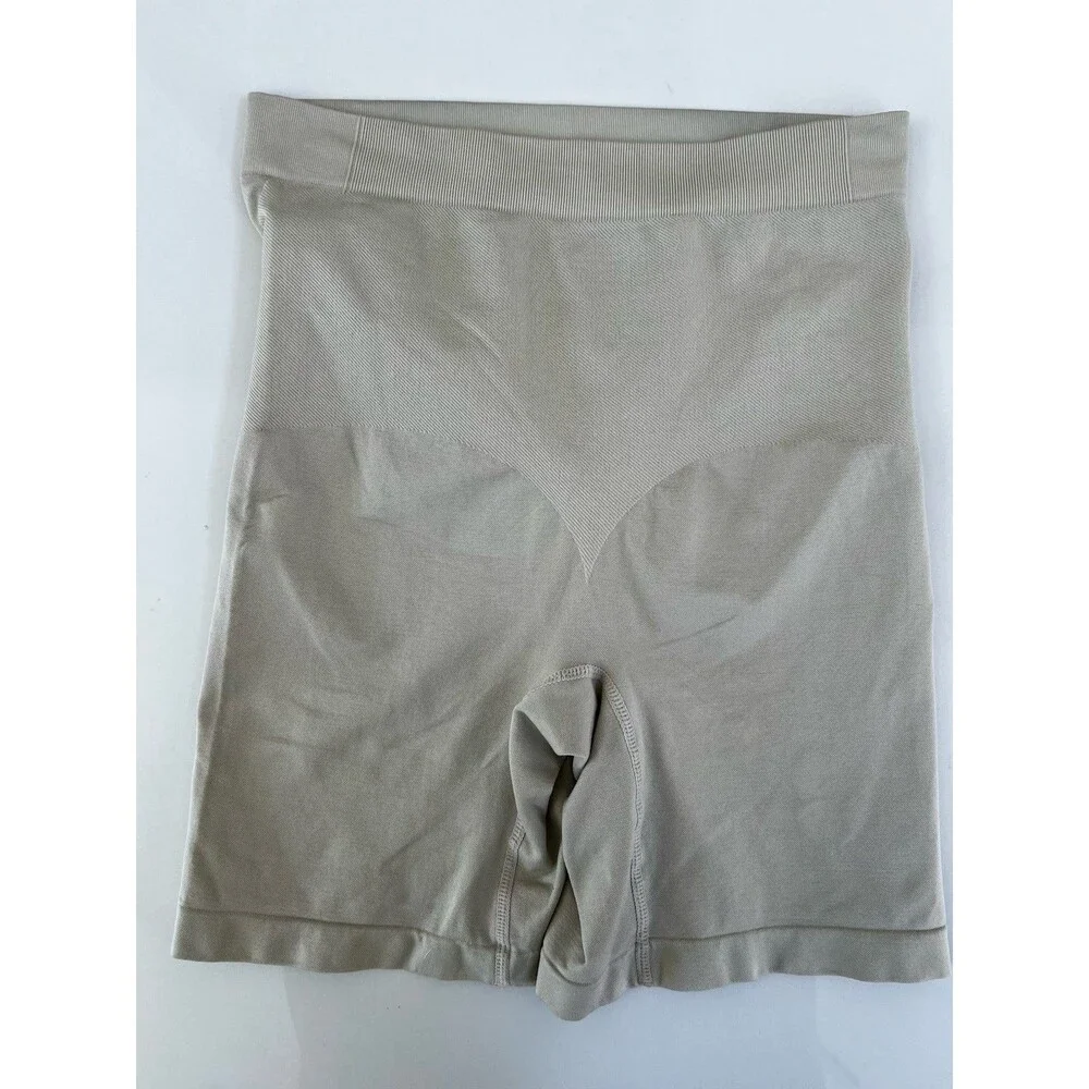 Maternity Pregnacy Beige High-Waisted Stretch Shapewear Shorts Belly Support M